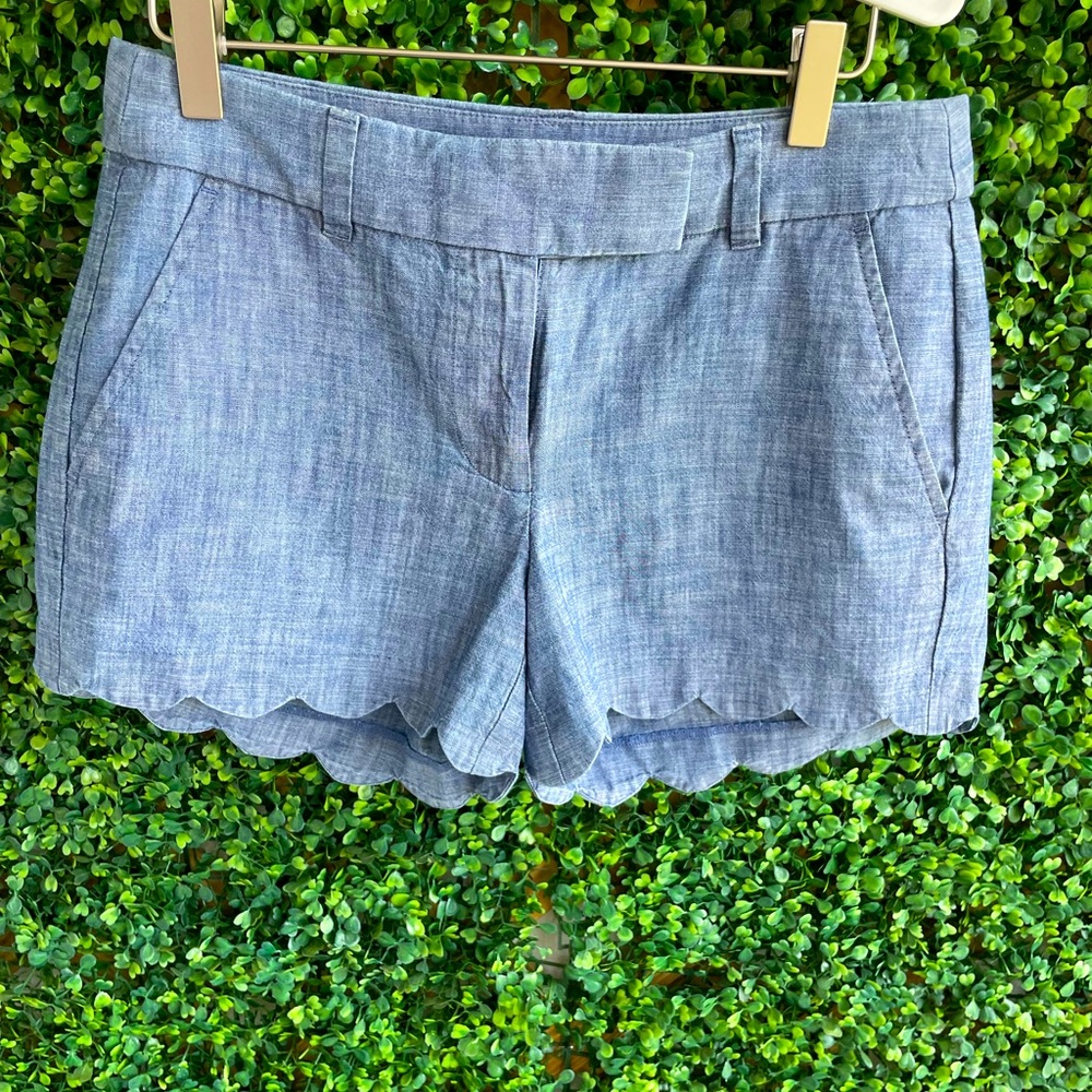J. Crew - NWOT | Chambray Scalloped Shorts - Size 0